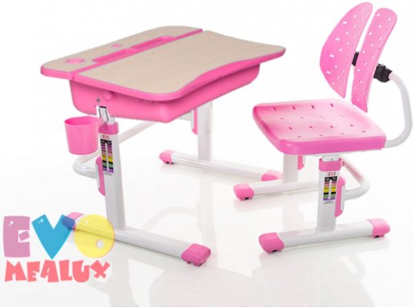 Комплект  Mealux EVO-03: парта + стул, цвет клен/розовый